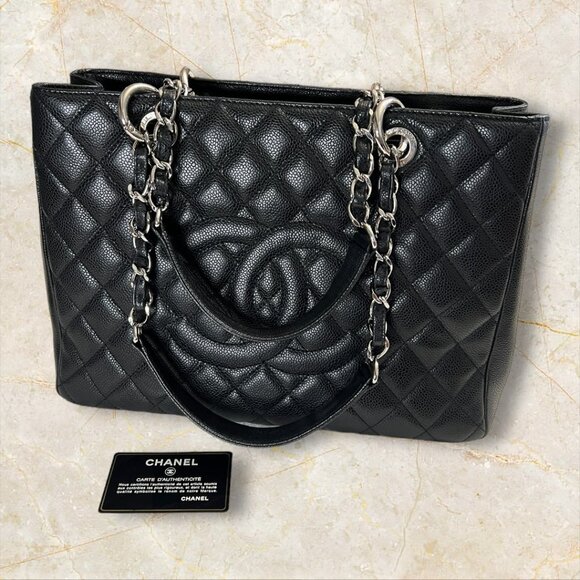 CHANEL GST Quilted Caviar Leather Tote Black Chain Silver HW Italy Auth - Picture 3 of 14